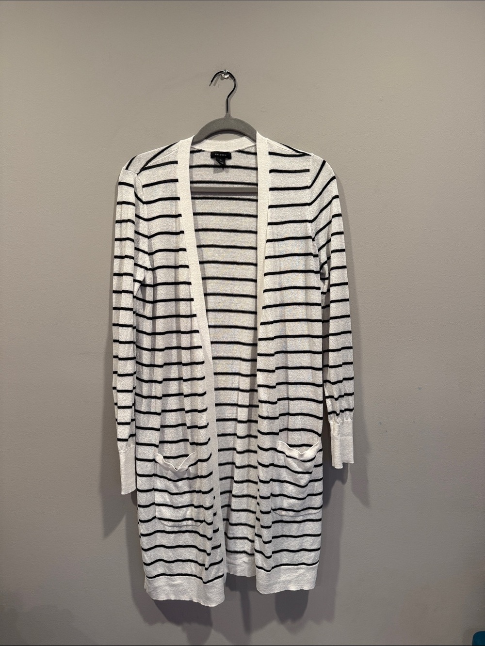 Halogen Black & White Striped Open Front Longline Duster Cardigan